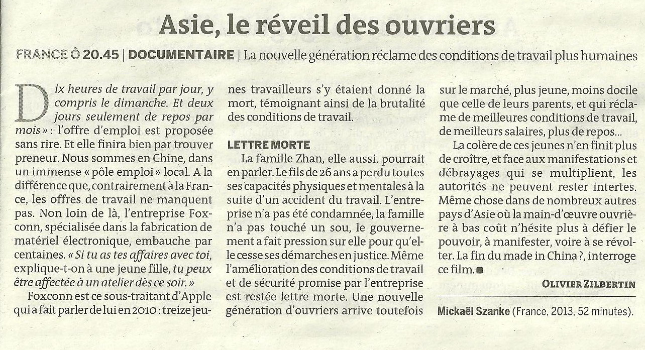 Asia, Workers Awkening (Le Monde TV)